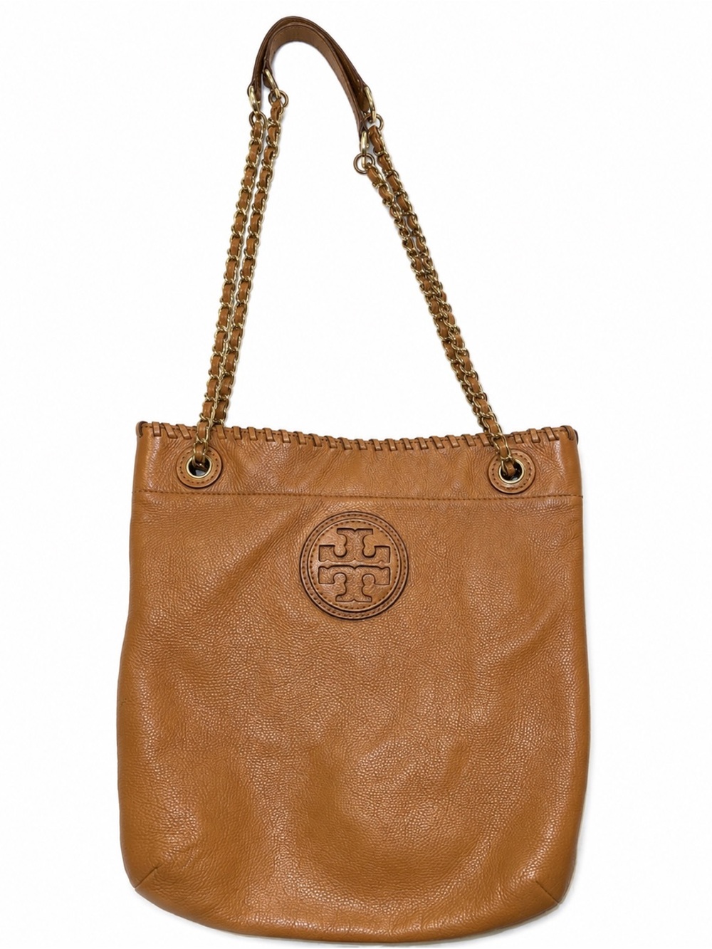 Tory Burch Cognac Leather Chain-Handle Shoulder Bag